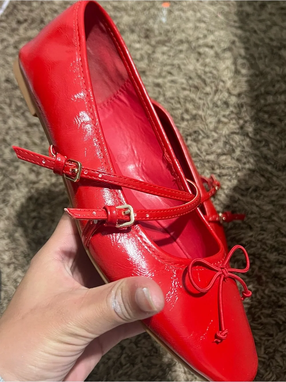 ALDO Red Mary Jane Ballet Flats with Bow and Ankle Strap